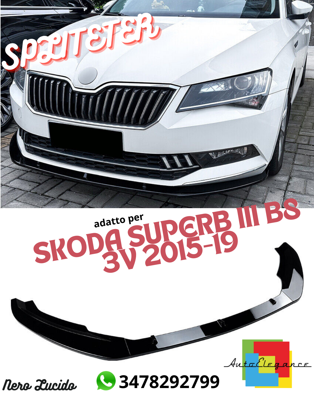 ⭐FRONT SPLITTER SKODA SUPERB III B8 3V 2015-19 GLOSSY BLACK⭐