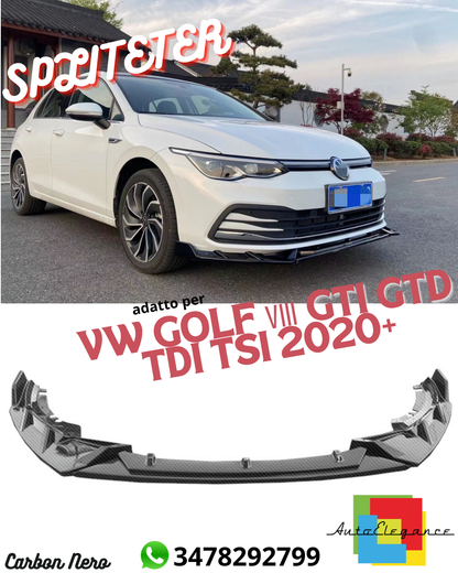 ⭐SPLITTER ANTERIORE VW GOLF Ⅷ GTI GTD TDI TSI 2020+CARBON NERO⭐