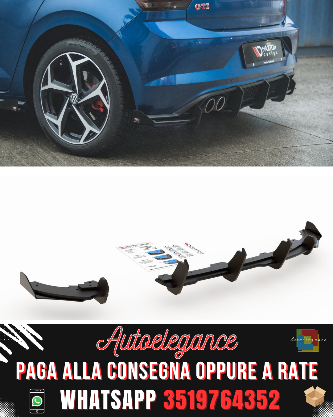 RACING DURABILITY DIFFUSORE POSTERIORE + FLAP ADATTI PER VOLKSWAGEN POLO GTI MK6