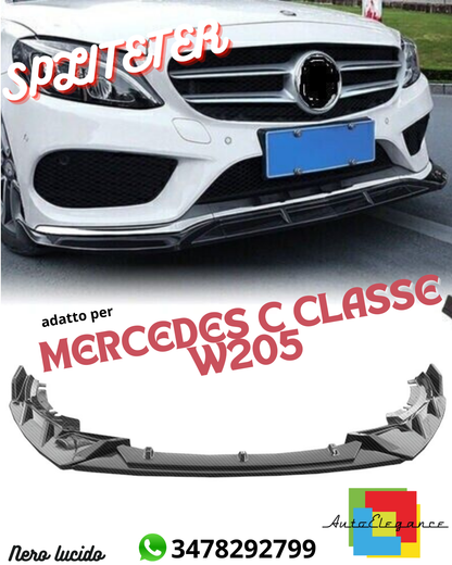 🌞SPLITTER ANTERIORE ADATTO PER MERCEDES C CLASSE W205 NERO LUCIDO🌞
