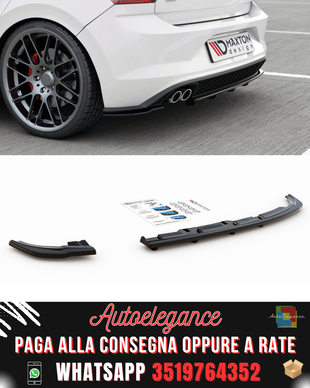 SPLITTER POSTERIORE CENTRALE (CON BARRE VERTICALI) adatto per  VW POLO 6 GTI MK6