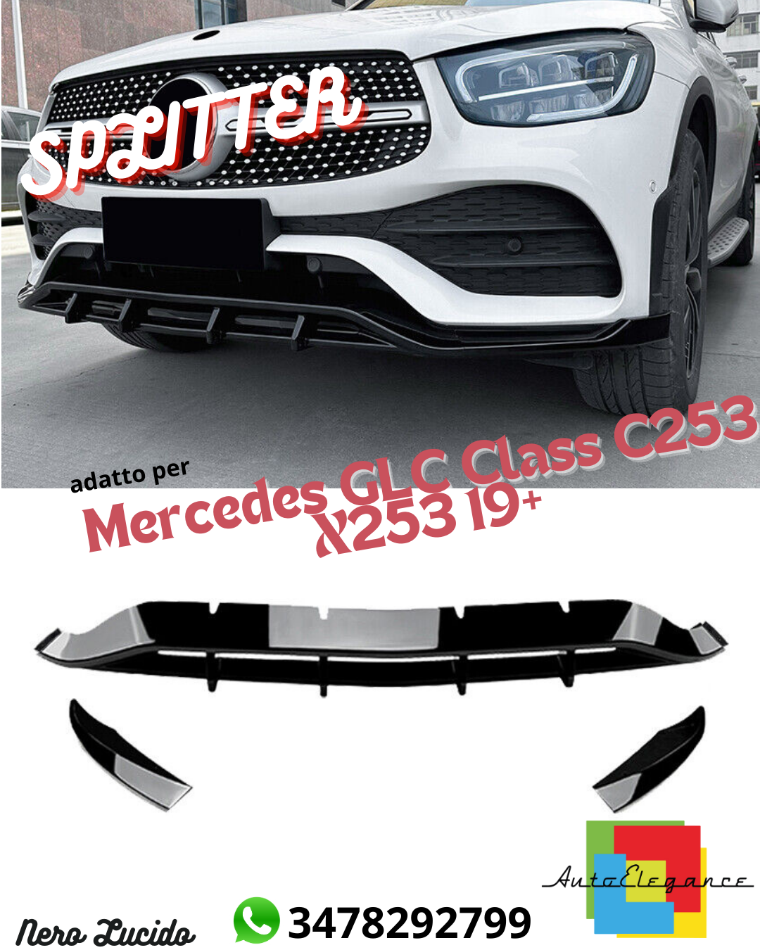 🔥SPLITTER SUITABLE FOR MERCEDES GLC CLASS C253 X253 GLOSSY BLACK🔥