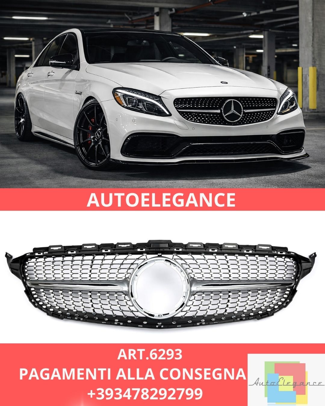 😍ART.6293 Griglia Sportiva Adatta Per Mercedes W205 Facelift Diamond 😍
