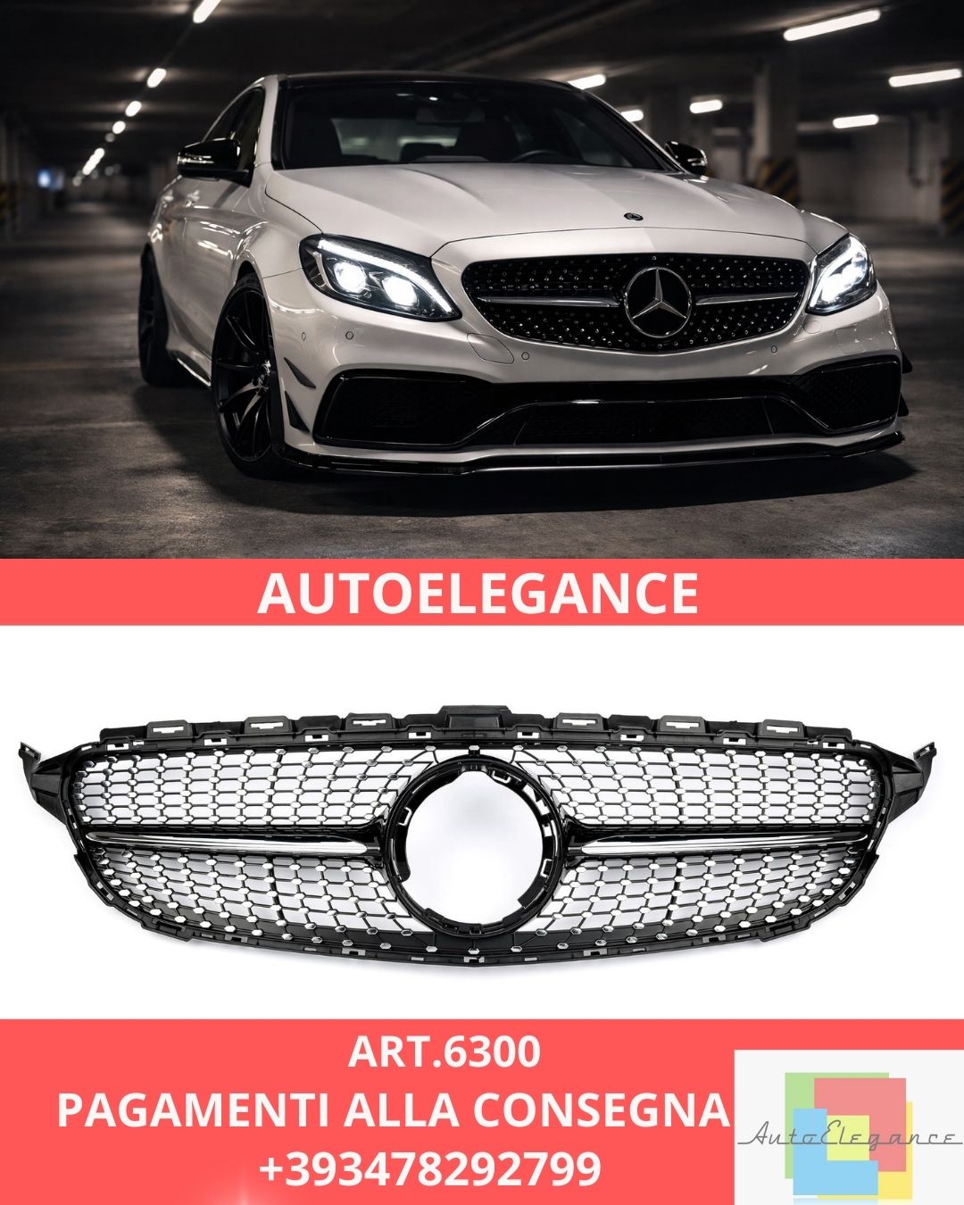 😍ART.6300 Griglia Adatta Per Mercedes W205 Facelift Diamond😍