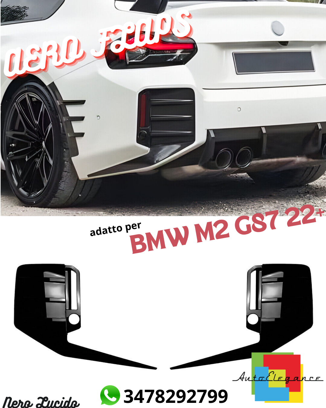 🔥SPLITTER + AERO FLAPS REAR SUITABLE FOR BMW M2 G87 22+ GLOSS BLACK🔥