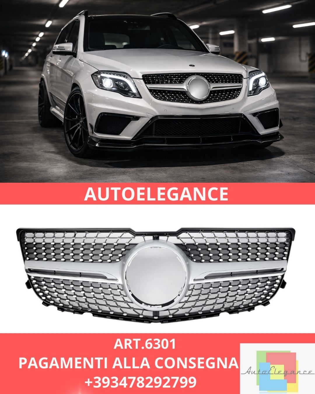 😍ART.6301 Griglia Adatta Per Mercedes X204 GLK Facelift Diamante😍