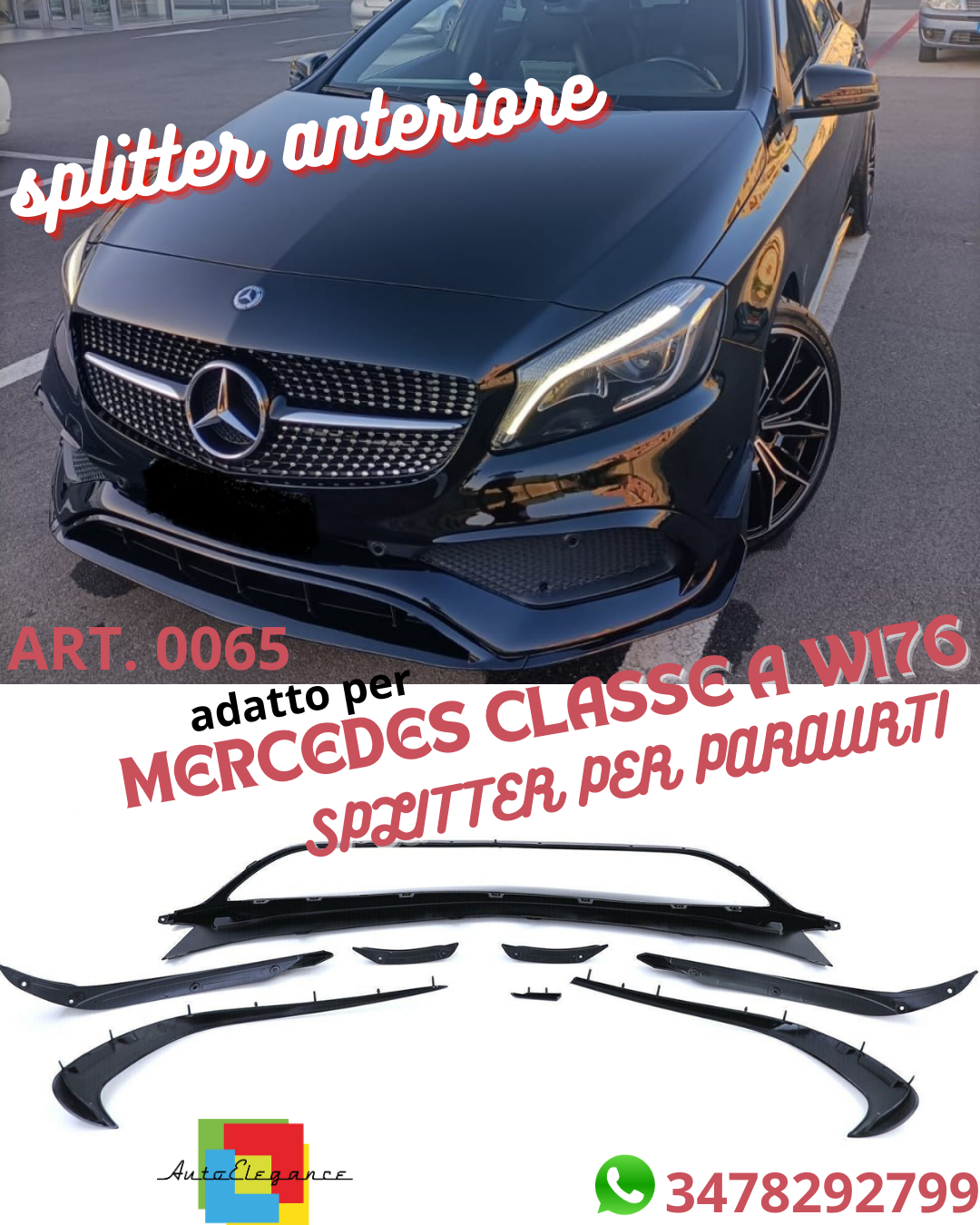 ⭐MERCEDES CLASSE A W176 2015-2018 LIFT SPLITTER PER PARAURTI ANTERIORE AMG A45✅
