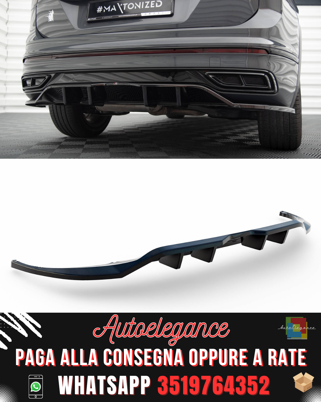 SPLITTER POSTERIORE CENTRALE (CON BARRE VERTICALI) ADATTO PER VOLKSWAGEN TIGUAN R-LINE MK2 FACELIFT