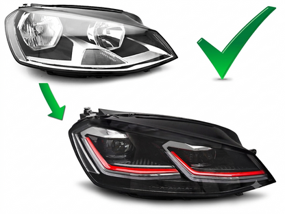 💕 Fari Anteriori Adatto per VW Golf VII 12-17 Full LED DRL Red Line 💕