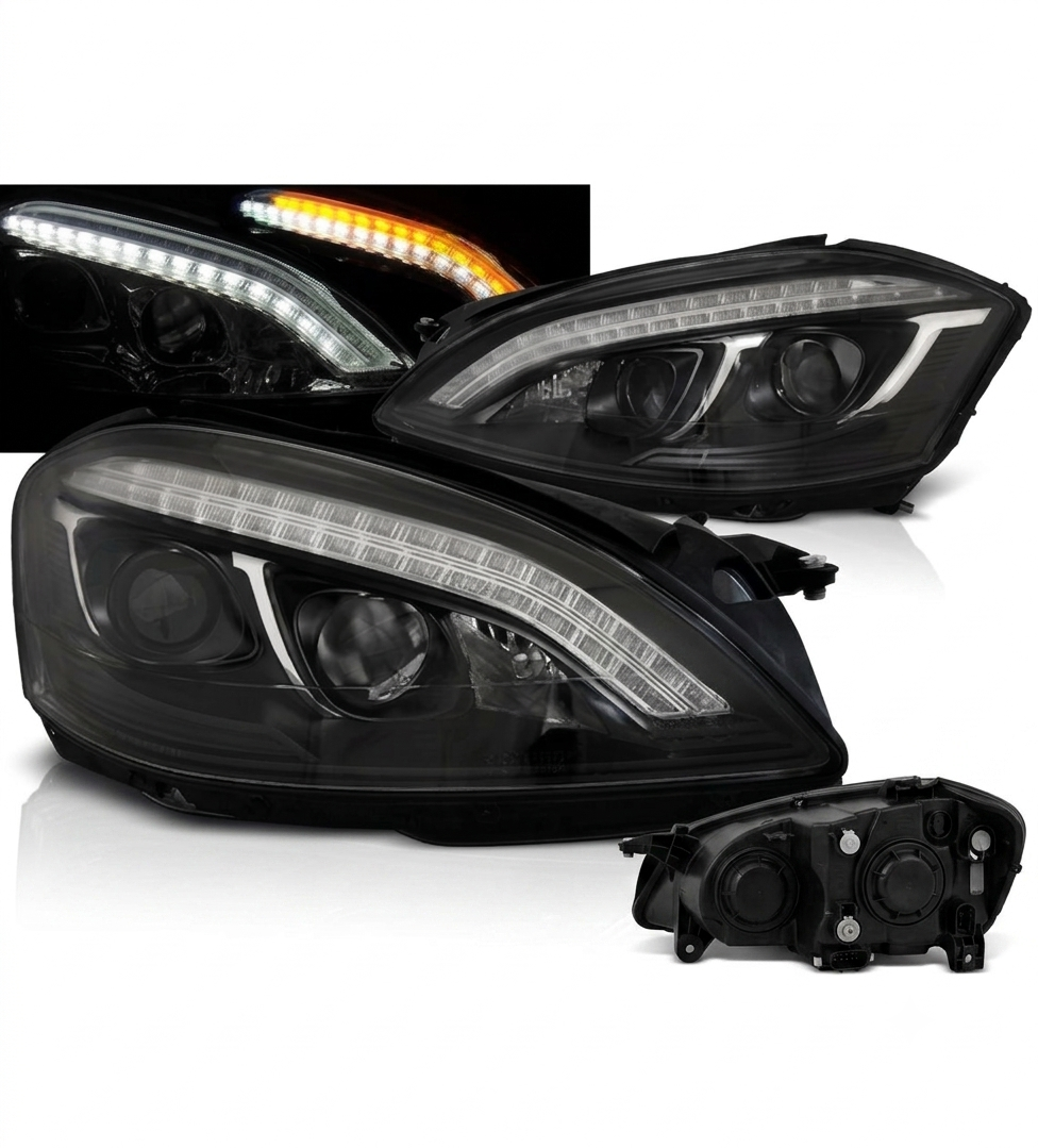 💕 Fari Anteriori Adatto per Mercedes W221 05-09 Xenon LED Daylight Neri 💕