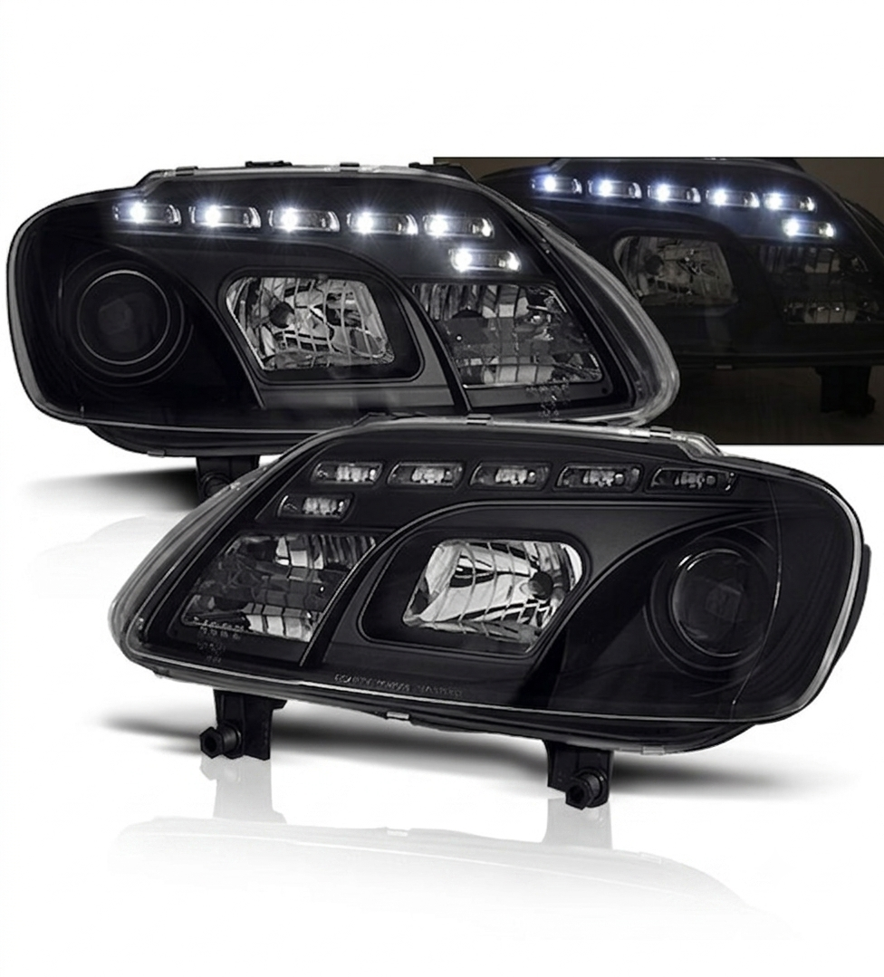 💕 Fari Anteriori Adatto per VW Touran 02-06 / Caddy 02-06 Daylight LED Neri 💕