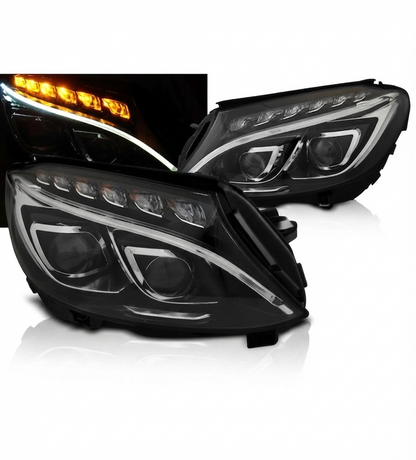 💕 Fari Anteriori Adatto per MERCEDES W205 14-18 True DRL LED Neri 💕