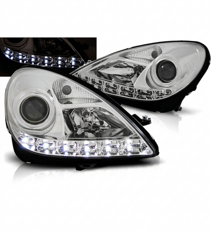 💕 Fari Anteriori Adatto per Mercedes R171 SLK 04-11 Xenon LED Daylight Cromat💕