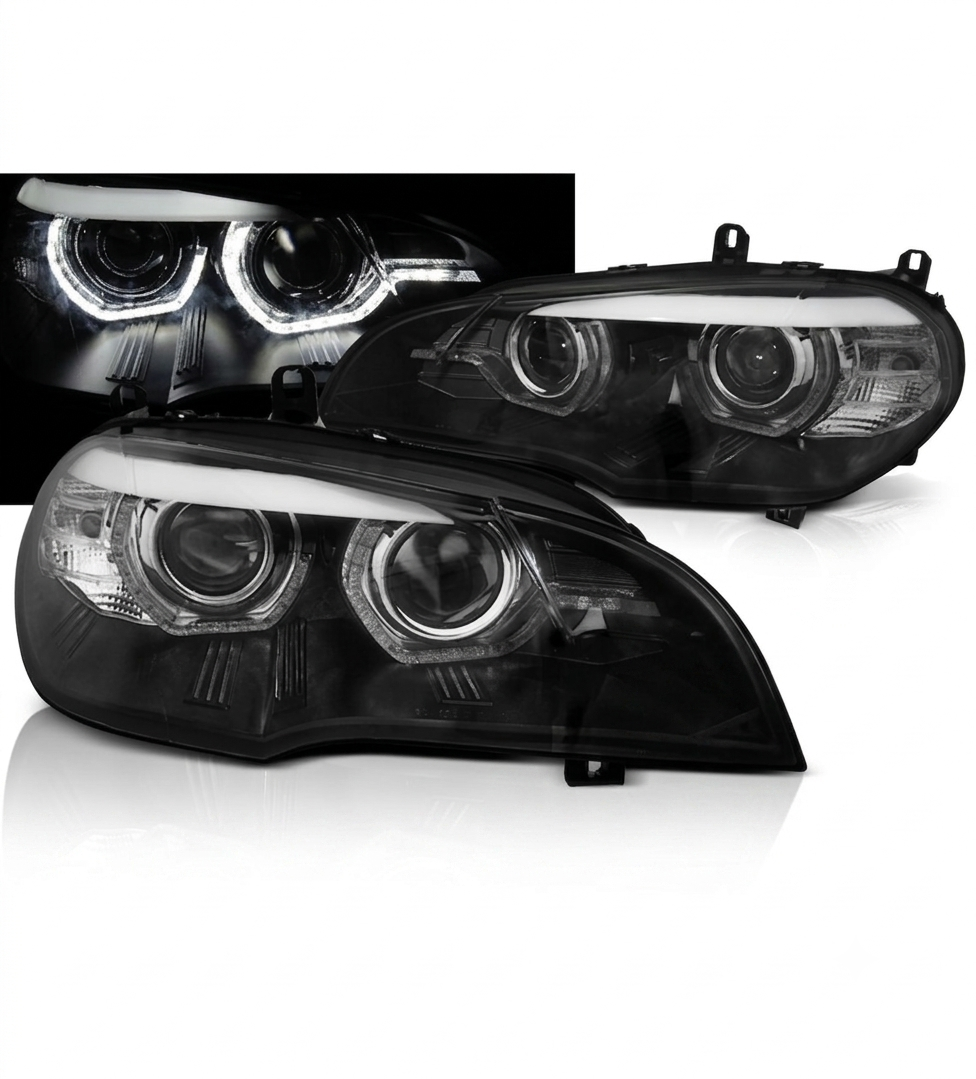 💕 Fari Anteriori Adatto per BMW X5 E70 07-10 Xenon DRL Angel Eyes AFS Neri 💕