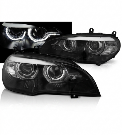 💕 Fari Anteriori Adatto per BMW X5 E70 07-10 Xenon DRL Angel Eyes AFS Neri 💕