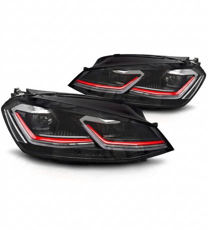 💕 Fari Anteriori Adatto per VW Golf VII 12-17 Full LED DRL Red Line 💕