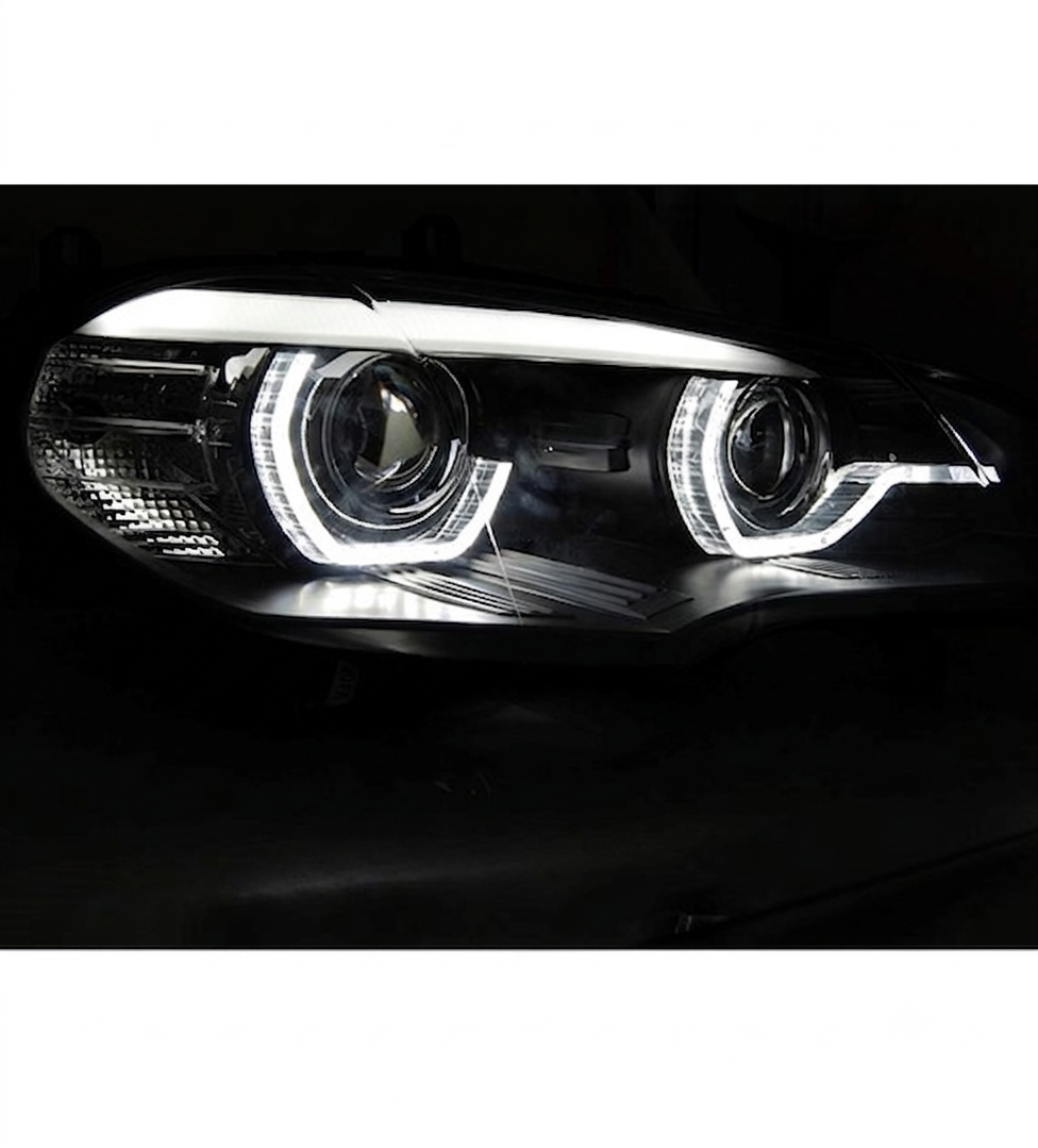 💕 Fari Anteriori Adatto per BMW X5 E70 07-10 Xenon DRL Angel Eyes Neri 💕