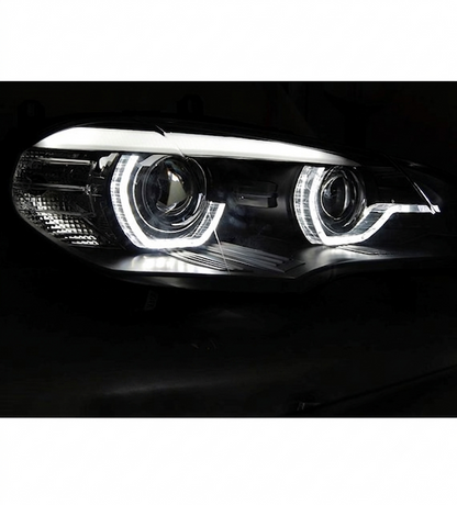 💕 Fari Anteriori Adatto per BMW X5 E70 07-10 Xenon DRL Angel Eyes Neri 💕