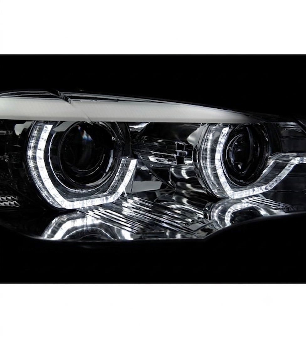 💕 Fari Anteriori Adatto per BMW X5 E70 07-10 Xenon DRL Angel Eyes Cromati 💕