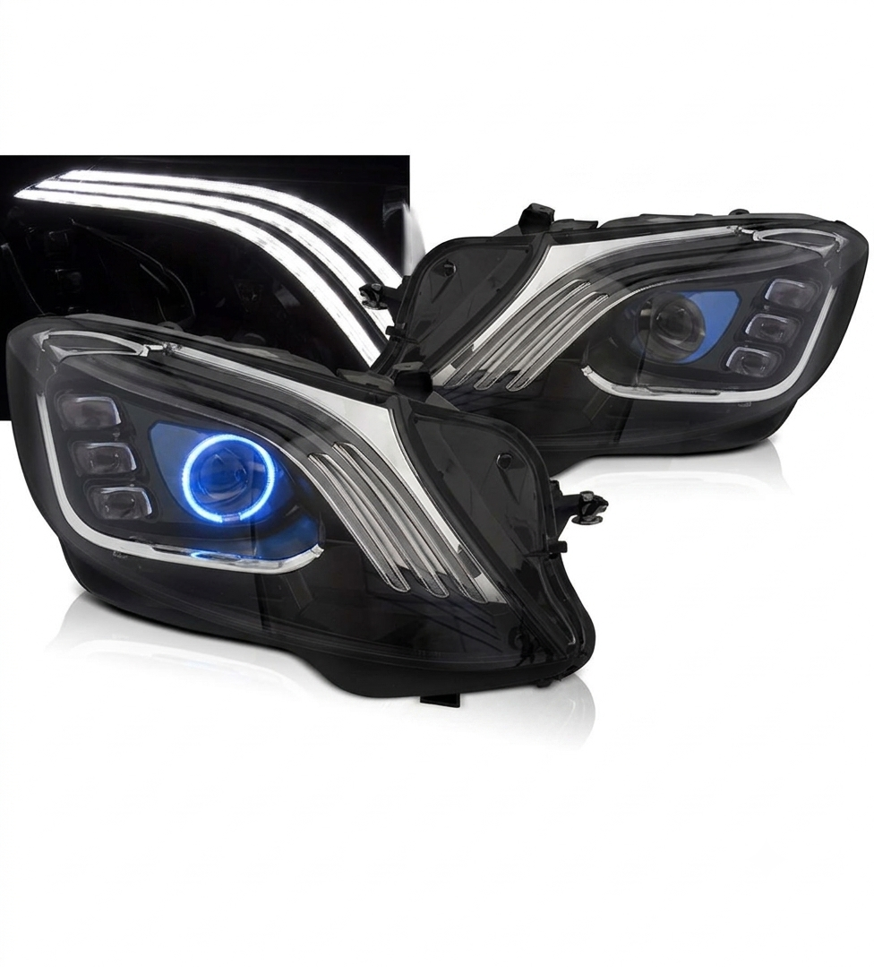 💕 Fari Anteriori Adatto per Mercedes W222 13-17 Full LED DRL Neri 💕