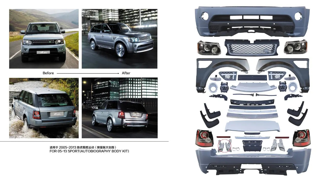 Complete conversion bodykit for Range Rover Sport L320 (05-12) to Facelift