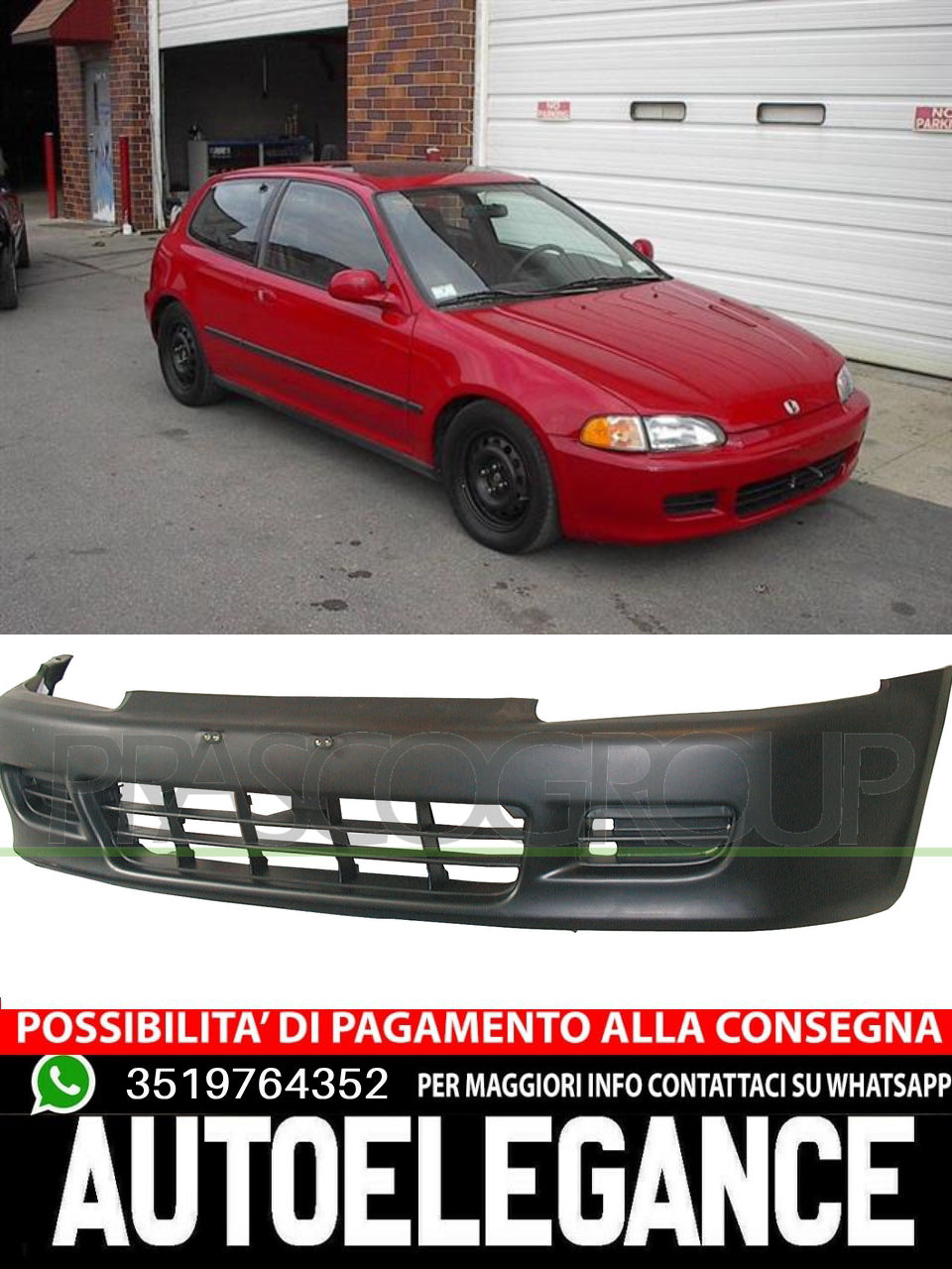 Paraurti ant-con primer nero mod. 3 porte per Honda Civic 10/91-09/95