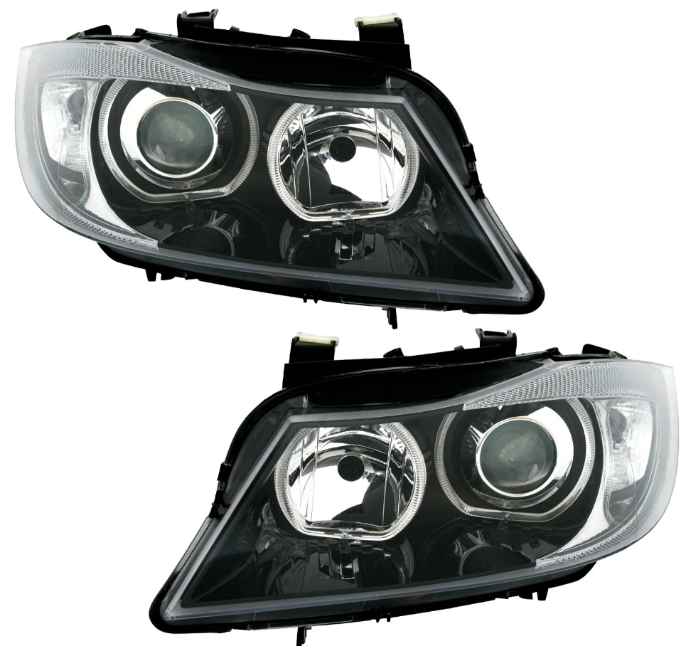 ART.6378  FARI ANTERIORI BMW Serie 3 E90 E91 2005-2008 NERI Angel Eyes
