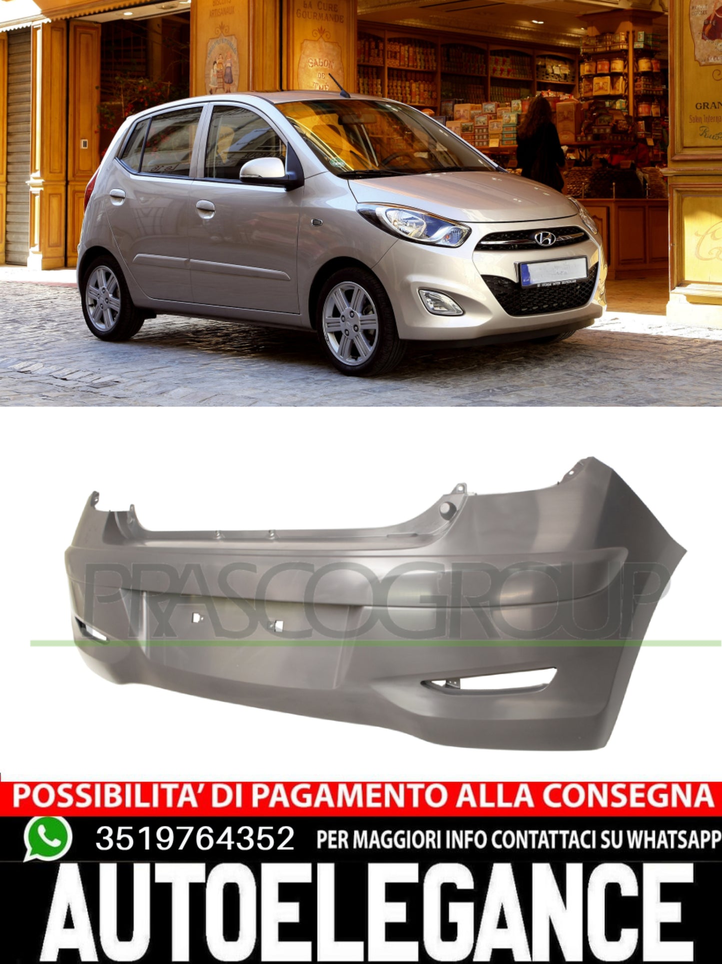 Paraurti Prasco Posteriore per HYUNDAI i10  GRIGIO-LISCIO NO PRIMER 866110X220