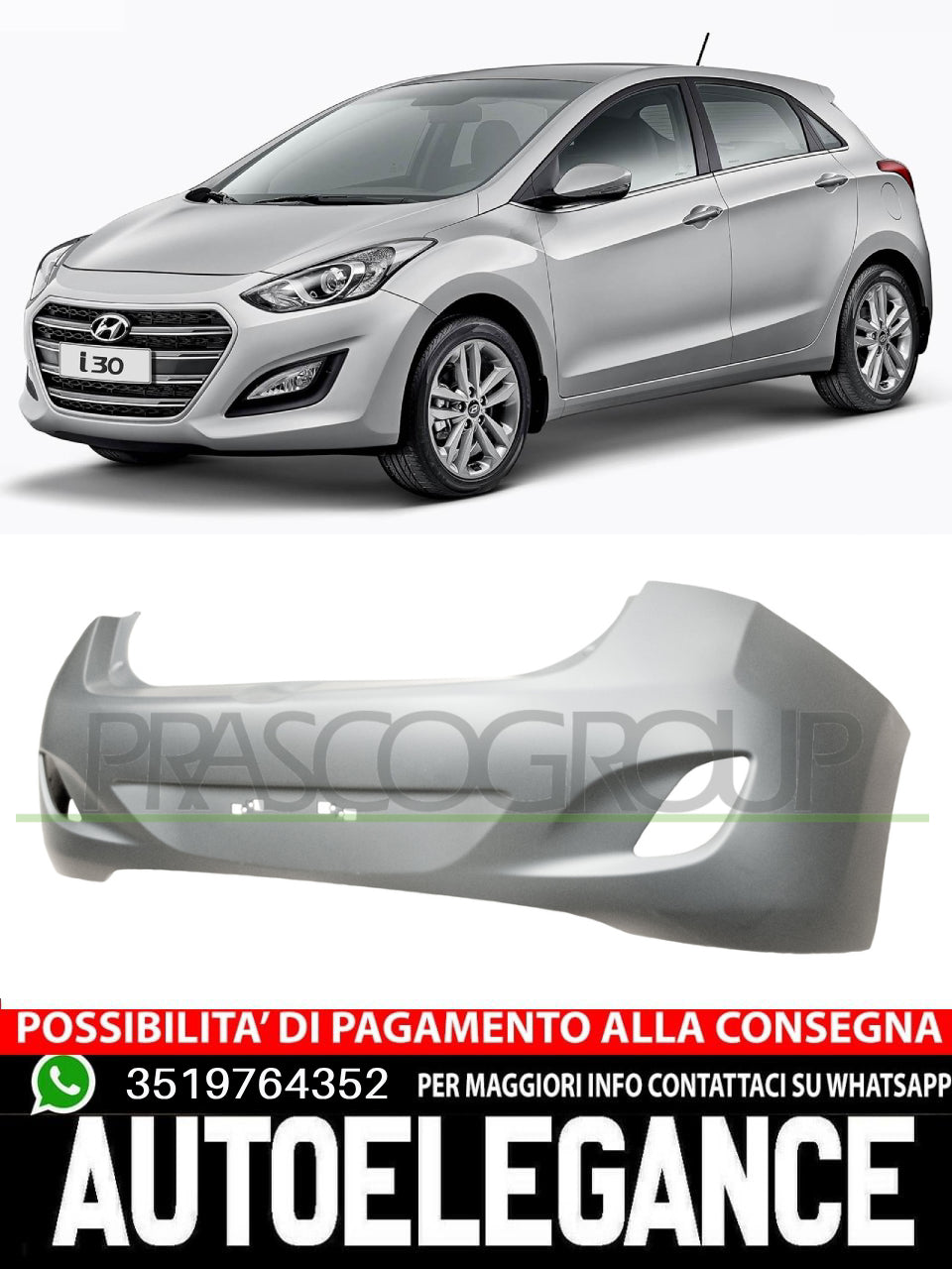Prasco Rear Bumper NO PRIMER WITH PDC TRACES for HYUNDAI i30 86611A6000