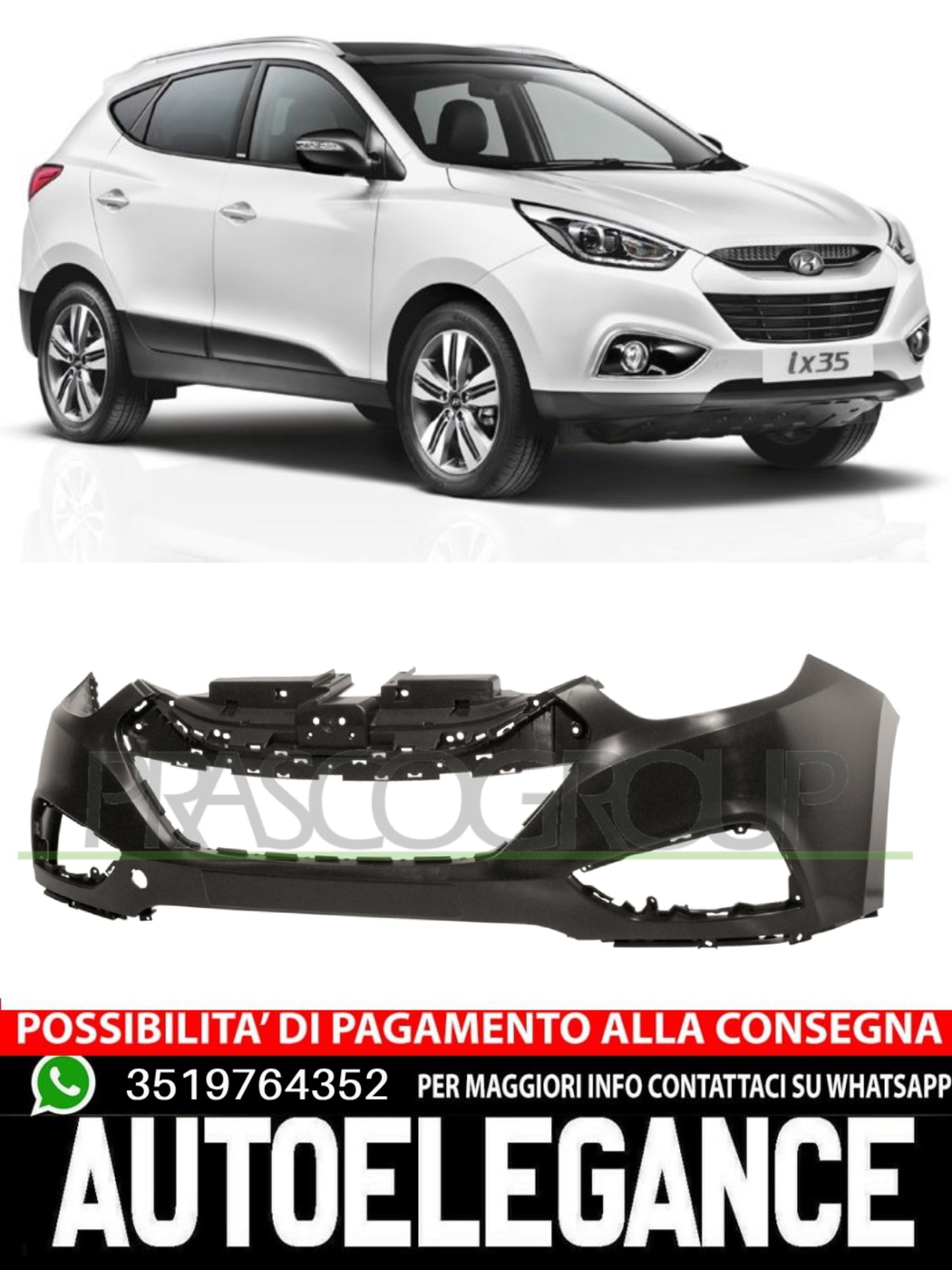Paraurti Prasco Anteriore per HYUNDAI ix35 NERO-LISCIO NO PRIMER 86511-2Y000