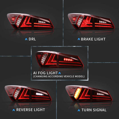 Fanali posteriori Full LED per Lexus IS250 IS350 2006-2012 IS200d IS F 2008-2014 (edizioni rosse chiare e affumicate)