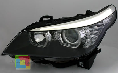 BMW SERIE 5 E60 E61 2003-2007 FARI ANTERIORI NERI CON ANGEL EYES LED BIANCHI
