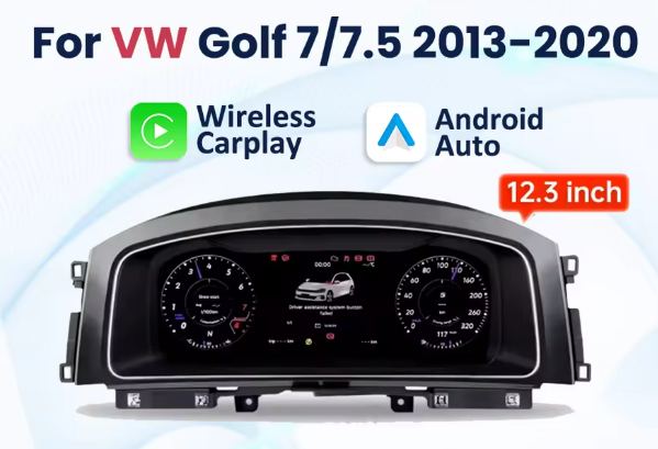 Cruscotto digitale LCD da 12,3" per VW Golf 7 MK7 2013-2020 Wireless CarPlay Android Auto Radio Pannello strumenti Cockpit