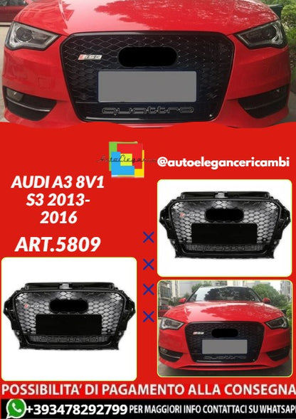 💕ART.5809 GRGLIA NERA ADATTA PER AUDI A3 8V S3 2013-2016 LOOK RS3💕
