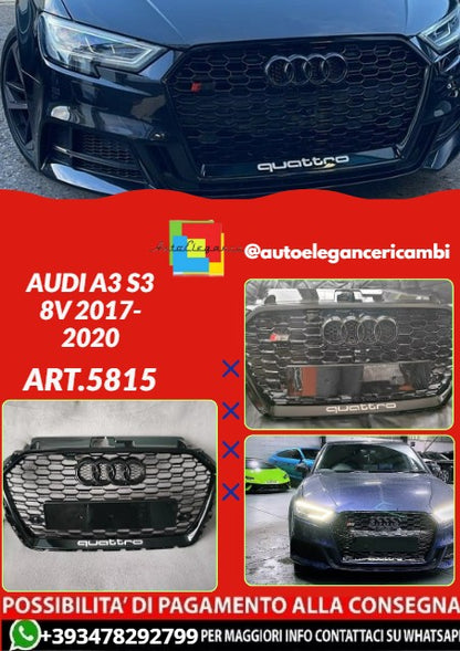 💕ART.5815 GRGLIA NERA LUCIDA ADATTA PER AUDI A3 S3 8V 2017-2020 LOOK RS3💕