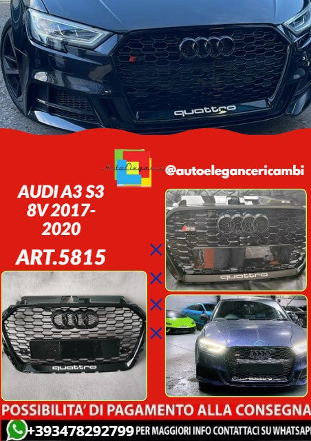 💕ART.5815 GRGLIA NERA LUCIDA ADATTA PER AUDI A3 S3 8V 2017-2020 LOOK RS3💕
