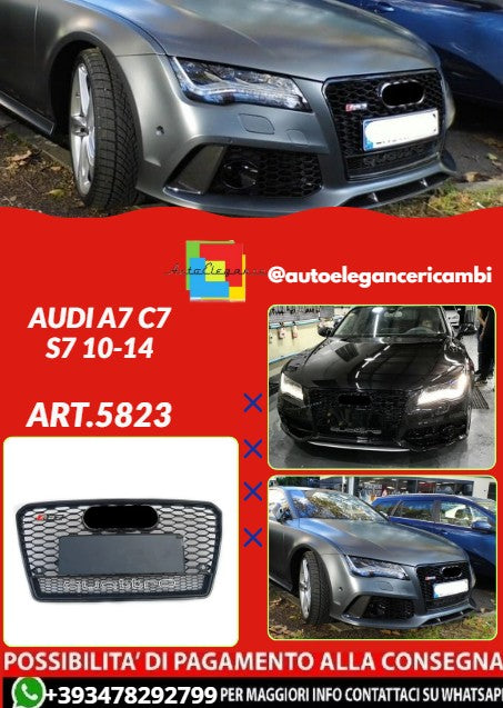 💕ART.5823 GRGLIA NERA LUCIDA ADATTA PER Audi A7 C7 S7 2010-2014 LOOK RS7💕