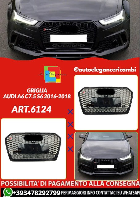💕ART.6124 GRIGLIA NERA LUCIDA ADATTA PER AUDI A6 C7.5 S6 2016-2018💕