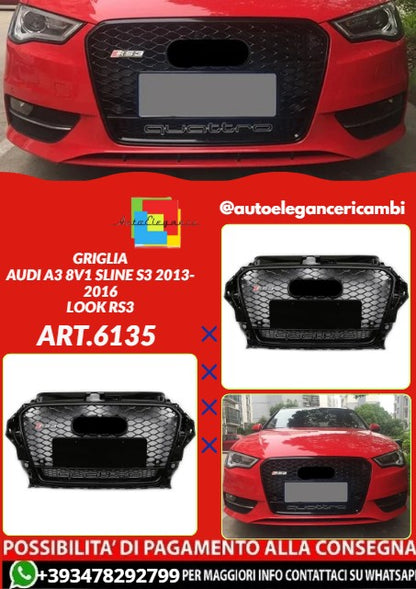 💕ART.6135 GRIGLIA NERA LUCIDA ADATTA PER AUDI A3 8V/S3 2013-2016 LOOK RS3💕