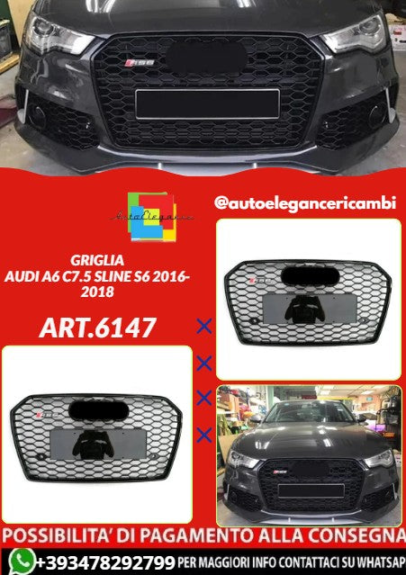 💕ART.6147 GRIGLIA NERA LUCIDA ADATTA PER AUDI A6 C7.5 SLINE S6 2016-2018💕
