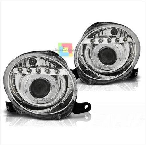 💫ART.6336 FARI 'OCCHI D'ANGELO' PROIETTORE CROMATO LED per FIAT 500 2007-2015 💫