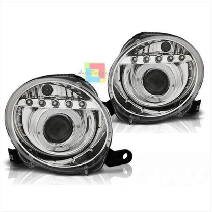 💫ART.6336 FARI 'OCCHI D'ANGELO' PROIETTORE CROMATO LED per FIAT 500 2007-2015 💫