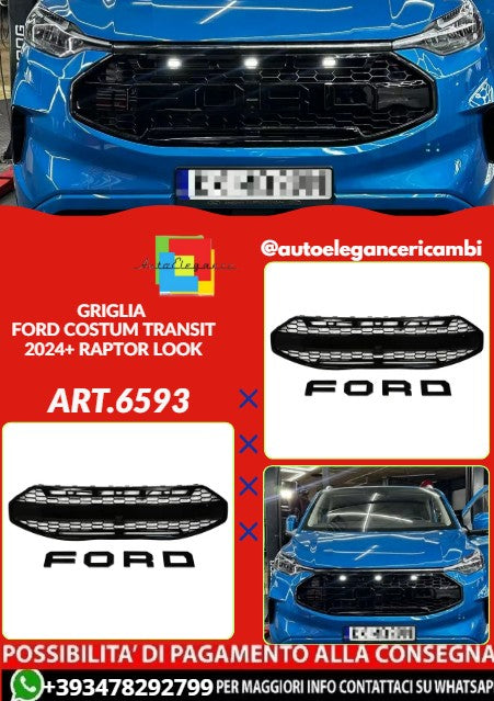 💕ART.6594 GRIGLIA CON LED ADATTO PER FORD COSTUM TRANSIT 2024+ RAPTOR LOOK 💕