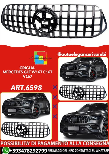 💕ART.6598 GRIGLIA NERA LUCIDA ADATTA PER MERCEDES GLE W167 C167 V167💕