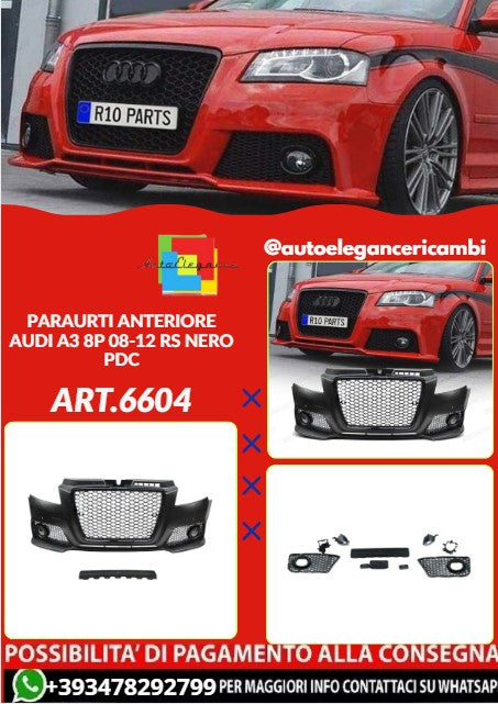 💕ART.6604 PARAURTI ANTERIORE ADATTA PER AUDI A3 8P 08-12 RS NERO PDC💕