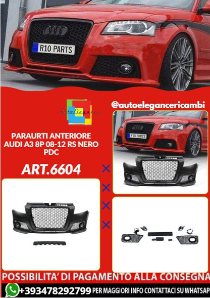 💕ART.6604 PARAURTI ANTERIORE ADATTA PER AUDI A3 8P 08-12 RS NERO PDC💕