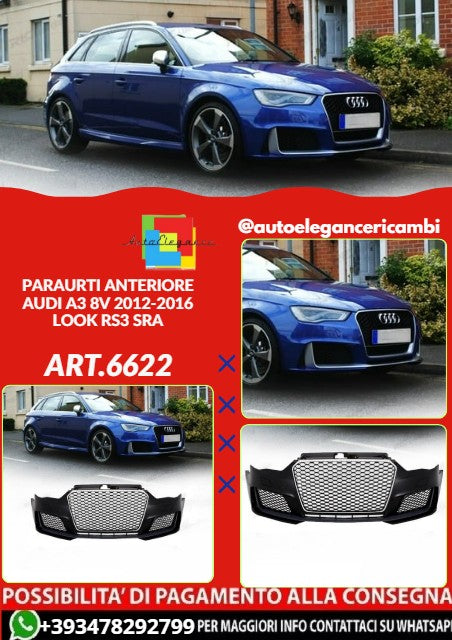 💕ART.6622 PARAURTI ANTERIORE ADATTA PER AUDI A3 8V 2012-2016 SRA LOOK RS3💕