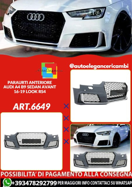 💕ART.6649 PARAURTI ANTERIORE ADATTA PER AUDI A4 B9 SEDAN AVANT 16-19 LOOK RS4💕