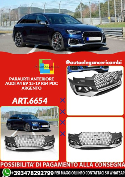 💕ART.6654 PARAURTI ANTERIORE ADATTA PER AUDI A4 B9 2015-2019 RS4 PDC ARGENTO💕