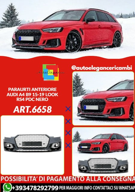 💕ART.6658 PARAURTI ANTERIORE ADATTA PER AUDI A4 B9 15-19 LOOK RS4 PDC NERO💕